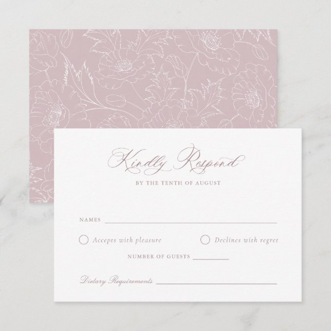 Elegante tarjeta Mauve Rubor Floral Wedding RSVP (Anverso / Reverso)