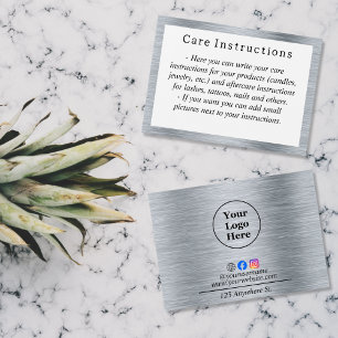 Elegante tarjeta metálica de instrucciones de cuid