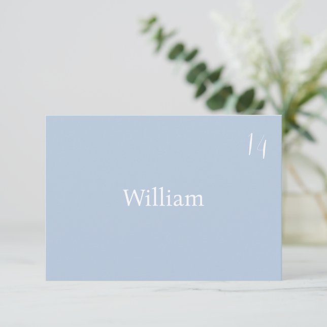 Elegante tarjeta Minimalista Dusty Blue Boda Place (Anverso de pie)
