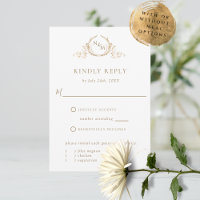 Elegante tarjeta Monograma RSVP en blanco y oro