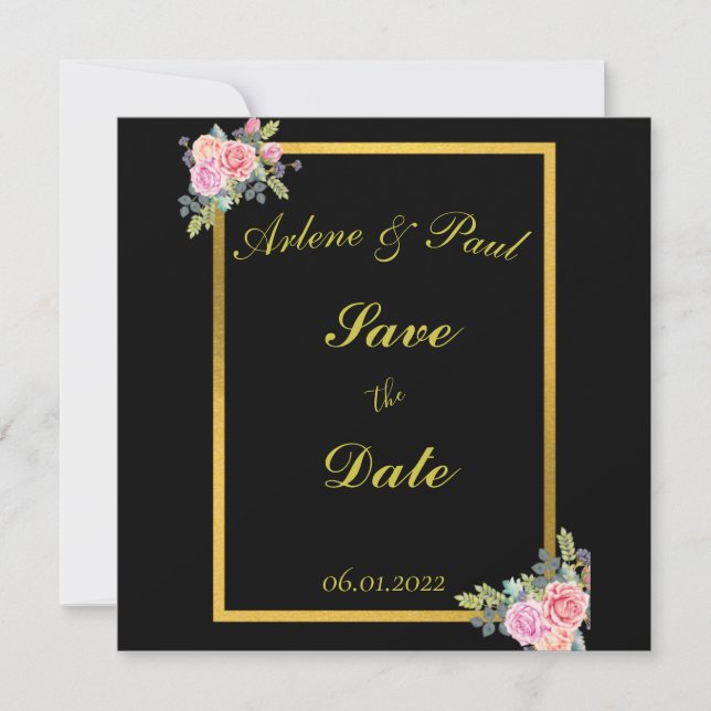 Elegante tarjeta negra y dorada (Anverso)