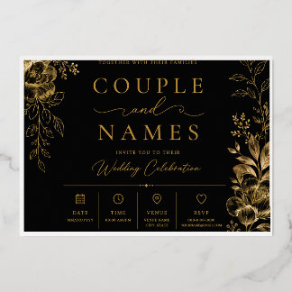 Elegante Tarjeta Personalizada Negra y Dorada 