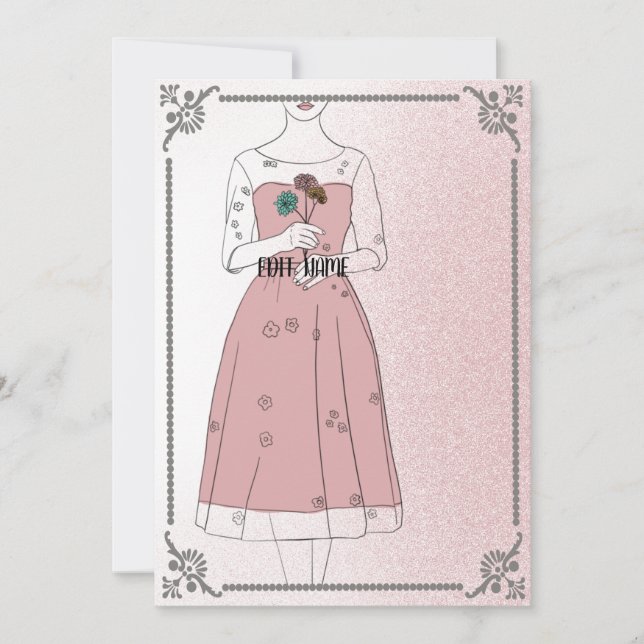 Elegante tarjeta personalizada Rubor Pink Bridal (Anverso)