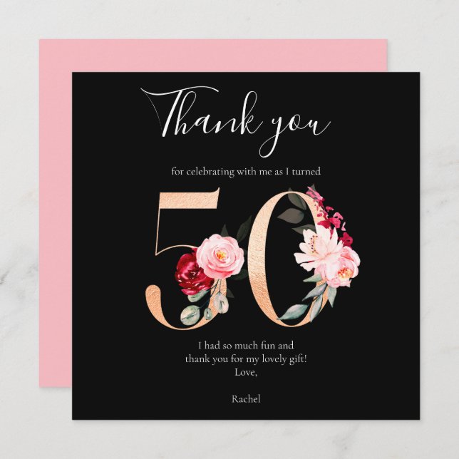 Elegante tarjeta plana de 50 cumpleaños (Anverso / Reverso)