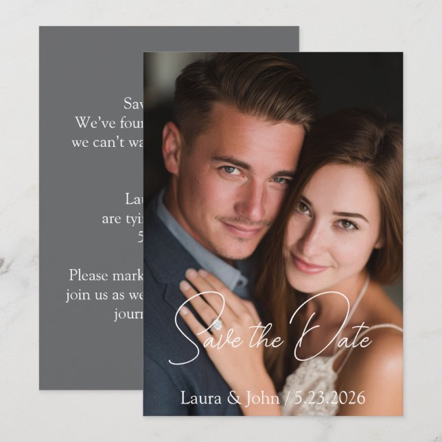 Elegante Tarjeta Plana de Ahorro de Fecha de Boda (Anverso / Reverso)