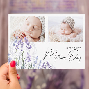 Elegante tarjeta plana de lavanda para el primer d