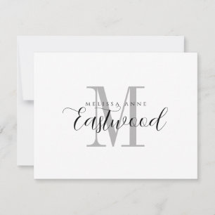 Elegante tarjeta plana de Monograma Gris Negro