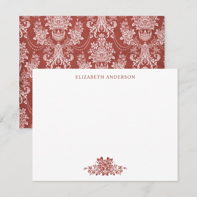 Elegante tarjeta plana de toile rojo francés vinta (Anverso / Reverso)