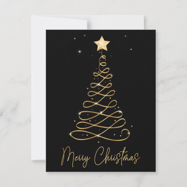 Elegante tarjeta plana Gold Merry Christmas Tree (Anverso)