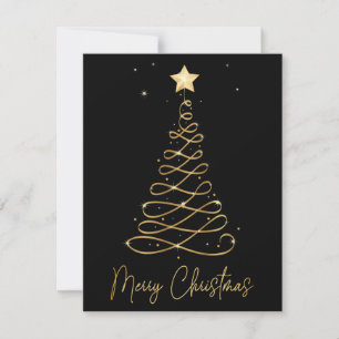 Elegante tarjeta plana Gold Merry Christmas Tree