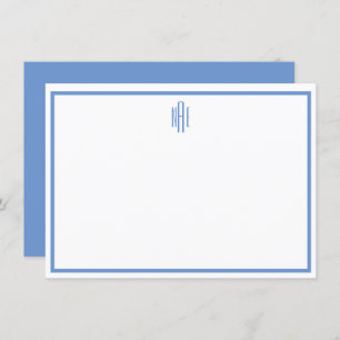 Elegante tarjeta plana monogramada azul y blanco