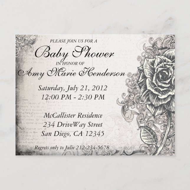 Elegante tarjeta postal Baby Shower de tatuaje vin (Anverso)