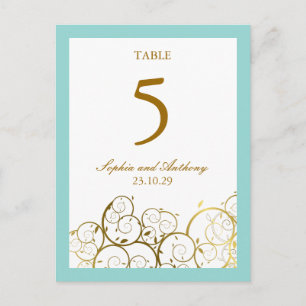 Elegante tarjeta postal con número de tabla de esp