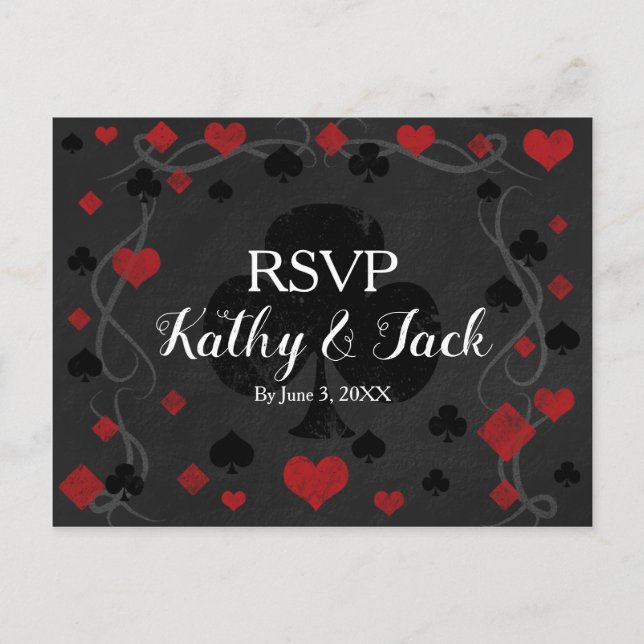 Elegante tarjeta postal de boda de casino rsvp (Anverso)