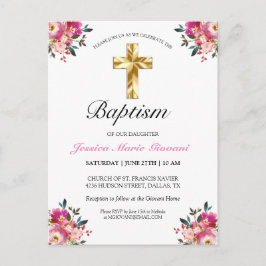 Elegante tarjeta postal de invitación a bautismo f