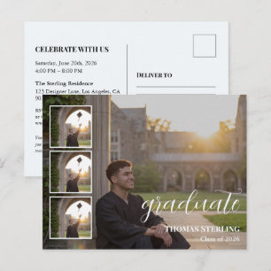 Elegante Tarjeta Postal de Invitación a la Graduac