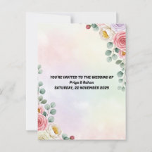 Elegante tarjeta postal de invitación de boda flor