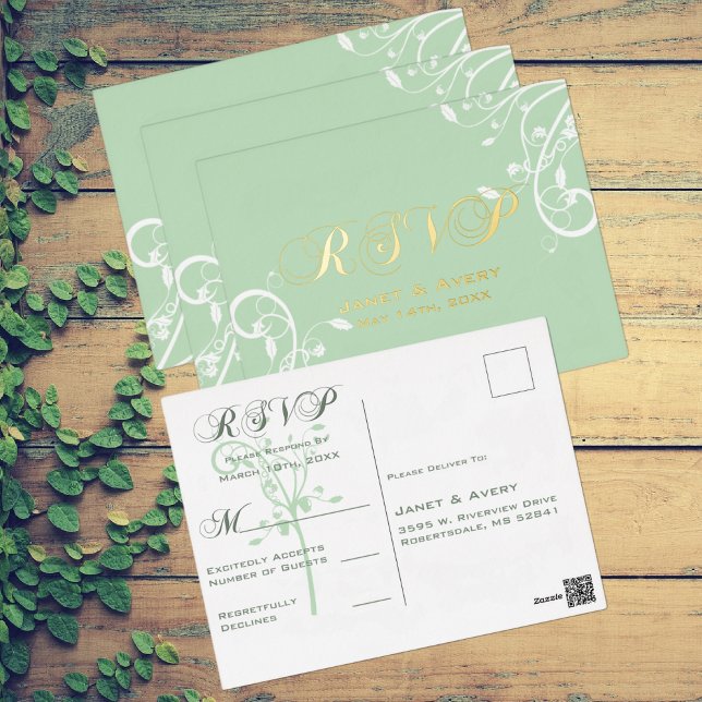 Elegante tarjeta postal de Relieve metalizado RSVP (Subido por el creador)