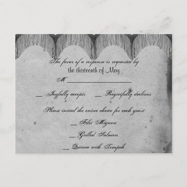 Elegante tarjeta postal Gótica de Lace Posh RSVP (Anverso)