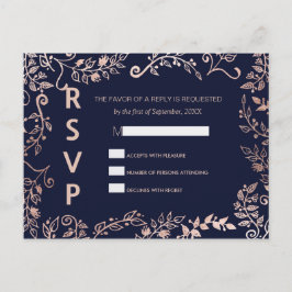 Elegante tarjeta postal RSVP con floral de Rosa az