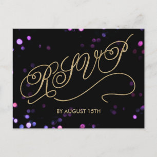 Elegante tarjeta postal RSVP con guión de oro Purp