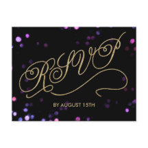 Elegante tarjeta postal RSVP con guión de oro Purp