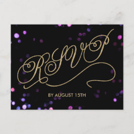 Elegante tarjeta postal RSVP con guión de oro Purp