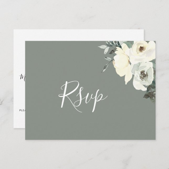 Elegante tarjeta postal RSVP con guión de sabio co (Anverso / Reverso)