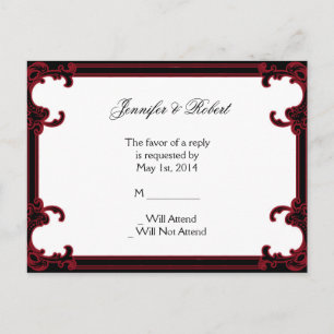 Elegante tarjeta postal RSVP de Boda Gótica Roja