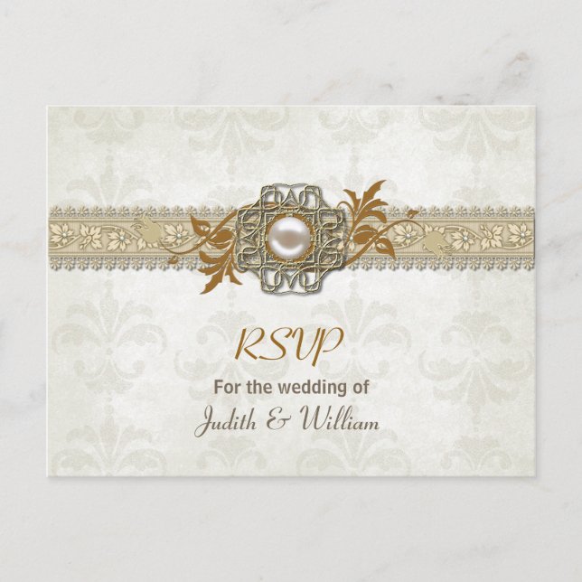 Elegante tarjeta postal RSVP de boda otoño (Anverso)