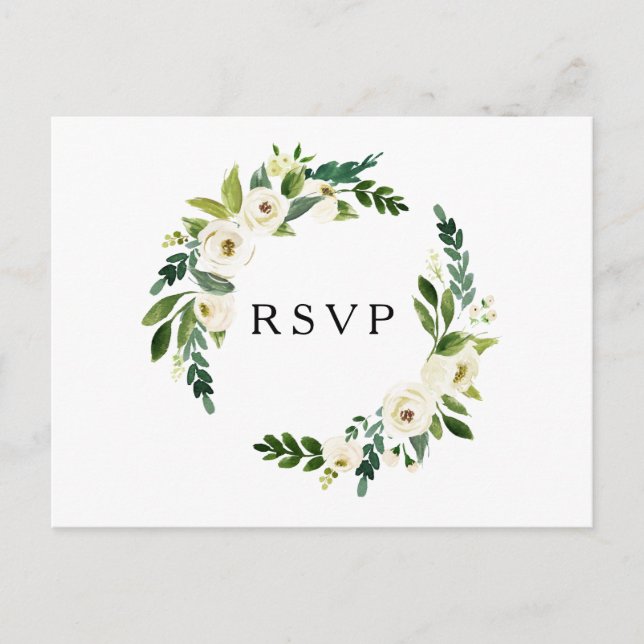 Elegante tarjeta postal RSVP de Boda Verde de Rosa (Anverso)