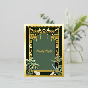 Elegante tarjeta postal RSVP de la boda india verd