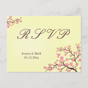 Elegante tarjeta postal RSVP para bodas de cerezos