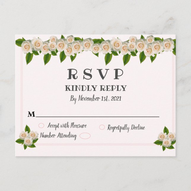 Elegante tarjeta postal RSVP Rubor rosa de rosas b (Anverso)