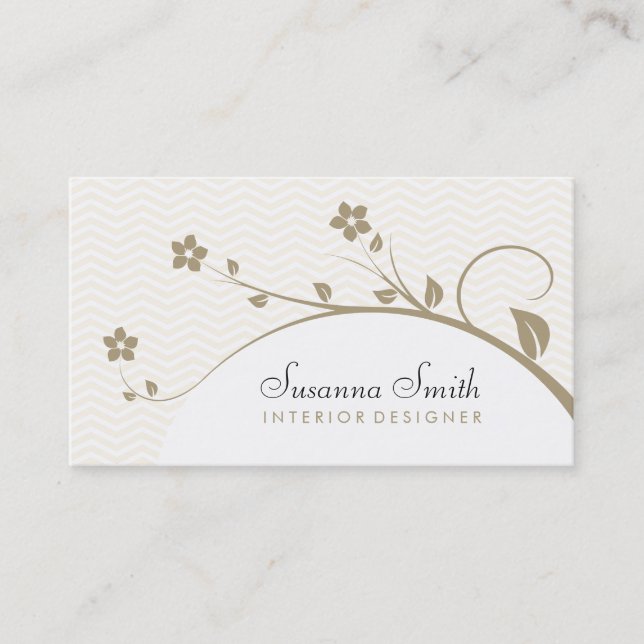 Elegante tarjeta profesional con flores y chevrón (Anverso)