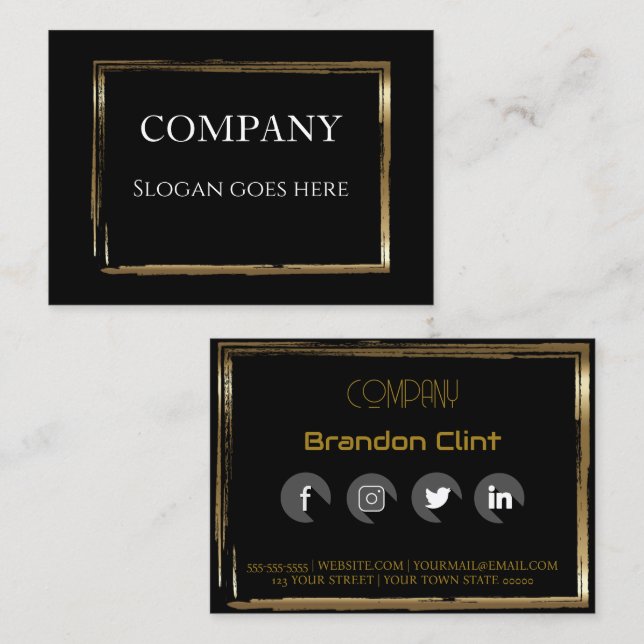 Elegante tarjeta profesional de oro negro (Anverso / Reverso)