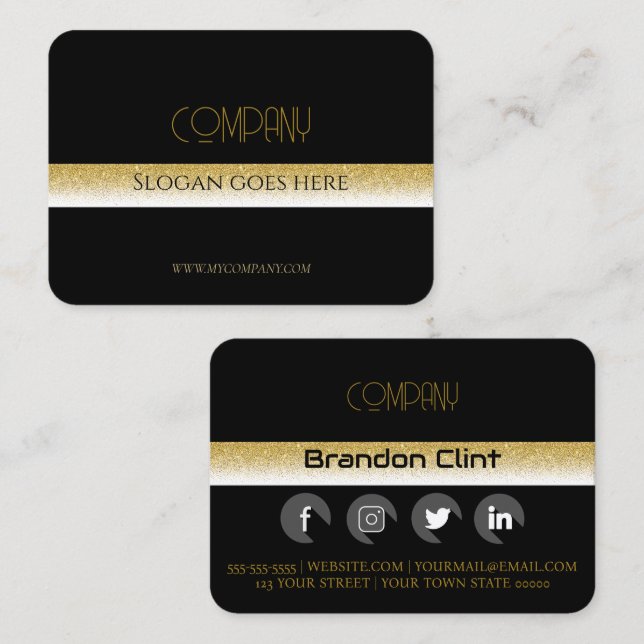 Elegante tarjeta profesional de oro negro (Anverso / Reverso)