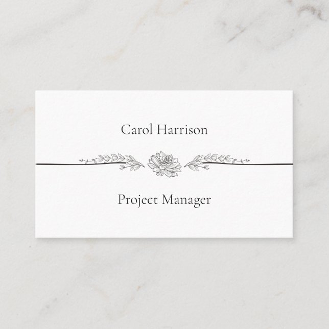Elegante tarjeta profesional en blanco y negro (Anverso)