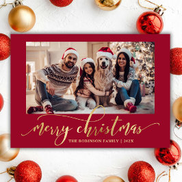 Elegante Tarjeta Roja de Navidad con una Foto en L
