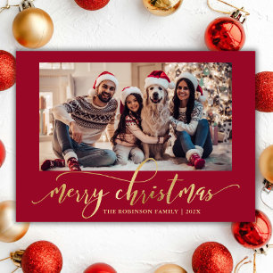 Elegante Tarjeta Roja de Navidad con una Foto en L