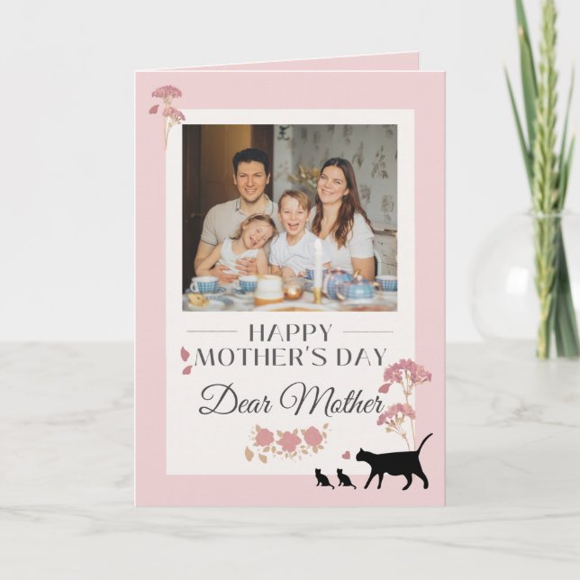 Elegante tarjeta rosa feliz del día de la madre (Anverso)