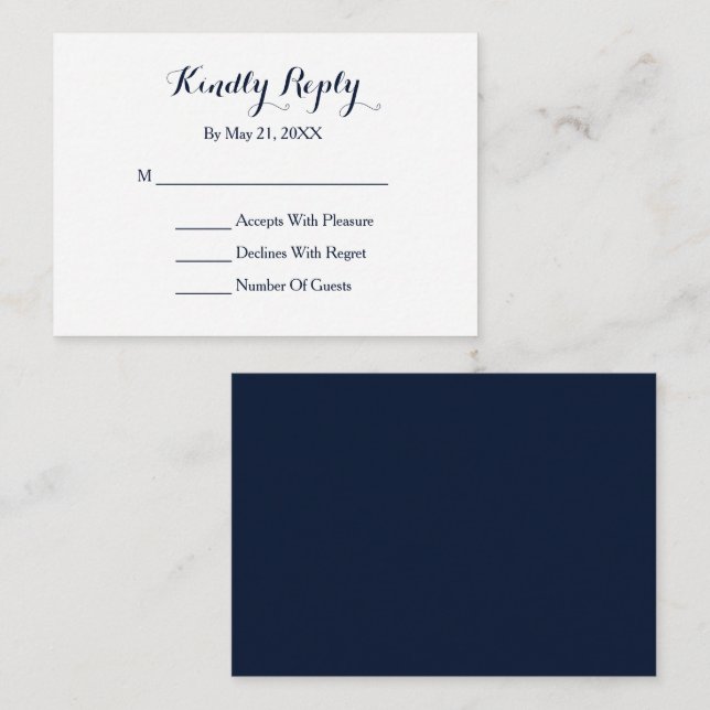 Elegante Tarjeta RSVP Azul Blanco de la Marina (Anverso / Reverso)