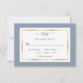 Elegante tarjeta RSVP azul turbio y de bodas de or