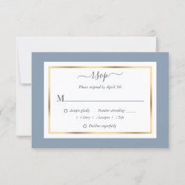 Elegante tarjeta RSVP azul turbio y de bodas de or