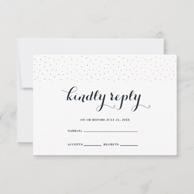 Elegante tarjeta RSVP azul y blanco con puntos (Anverso)