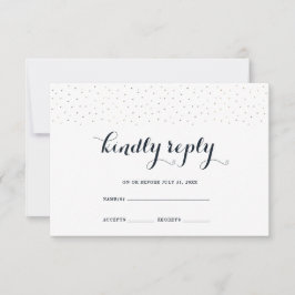 Elegante tarjeta RSVP azul y blanco con puntos