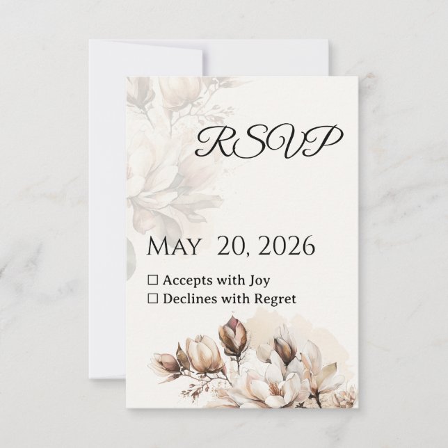 Elegante Tarjeta RSVP Beige Magnolia clásica (Anverso)