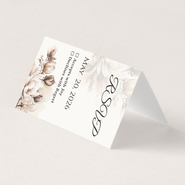Elegante Tarjeta RSVP Beige Magnolia clásica (Anverso)