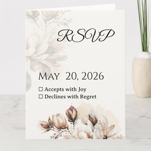 Elegante Tarjeta RSVP Beige Magnolia clásica