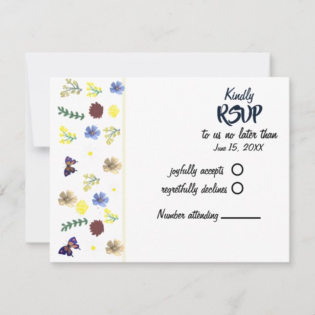 Elegante Tarjeta RSVP Blanca Boho Wildflower (Anverso)